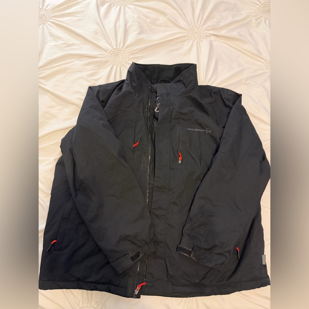 Free Country Black Winter Jacket with Red Details